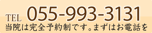 電話 : 055-993-3131 （当院は完全予約制です。まずはお電話を）